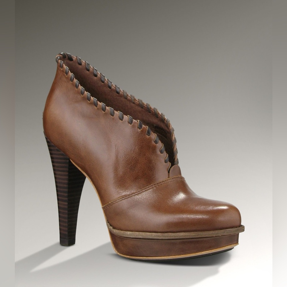 UGG Jamison Heeled Ankle Booties | Size 5.5 | Sherpa Lined | Brown Leather
